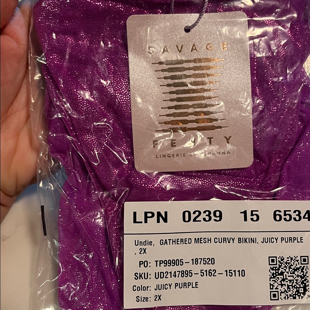 Savage X Fenty Gathered Mesh Strappy Bikini in Juicy Purple 2x - Picture 9 of 10